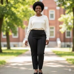 LOFT Marisa Black Velvet Tuxedo Stripe Career Dress Pants Women 14 Crop Straight